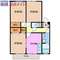 メルベーユ岩之谷B 3DKの間取図画像