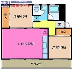 メゾンシエロ 2LDKの間取図画像