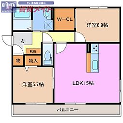 ブラウンヒル大谷 2LDKの間取図画像
