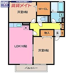 メゾンシンフォニーA 2LDKの間取図画像