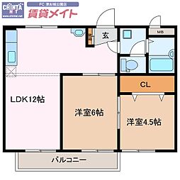 リプルスハイツB 2LDKの間取図画像