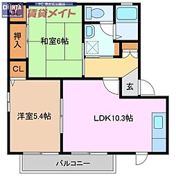 ラ・ポールC 2LDKの間取図画像