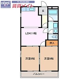 ブラウンヒルズ 2LDKの間取図画像