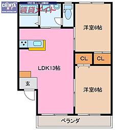 MISSIONSQUAREYK-1 2LDKの間取図画像