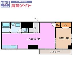 エトアール津 1LDKの間取図画像