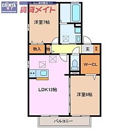 ブラン・ブルーC 2LDKの間取図画像
