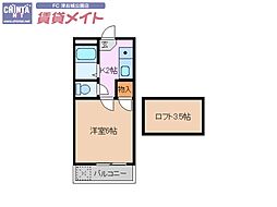 コリーヌ津新町 1Kの間取図画像
