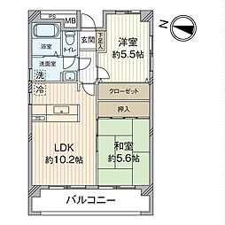 小倉スカイマンション天神島 2LDKの間取図画像