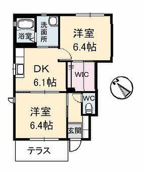 パルテール　Ｂ棟 ｜広島県福山市西新涯町2丁目(賃貸アパート2DK・1階・46.68㎡)の写真 その2