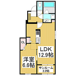 JR篠ノ井線 広丘駅 徒歩9分の賃貸アパート 1階1LDKの間取り