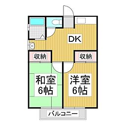 コーポてづか 2DKの間取図画像