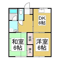 ヤマカハイツ 2DKの間取図画像