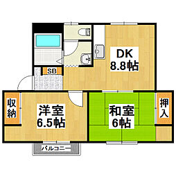 メゾニティオザワ 2DKの間取図画像