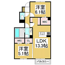 ラッフィナート 2LDKの間取図画像