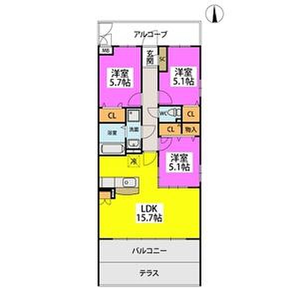 サニーコート山川 101｜福岡県久留米市山川神代３丁目(賃貸マンション3LDK・1階・70.91㎡)の写真 その2