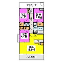 ソレアード 503 ｜ 福岡県久留米市江戸屋敷１丁目3-65（賃貸マンション3LDK・5階・70.91㎡） その2