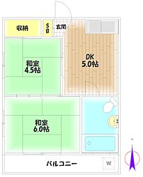 巽ビレッジ 2DKの間取図画像