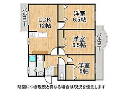 横尾1団地68号棟 3LDKの間取図画像