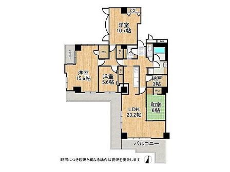 23.2帖のLDKや全居室に収納を備えた、広々とした住空間です。