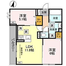 Noble Palais 針ヶ谷 2LDKの間取図画像