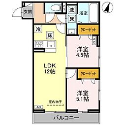 Noble Palais 針ヶ谷 2LDKの間取図画像