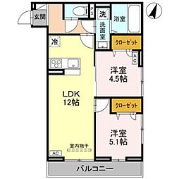 Noble Palais 針ヶ谷 2LDKの間取図画像