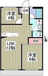赤芝ハイツ 2LDKの間取図画像
