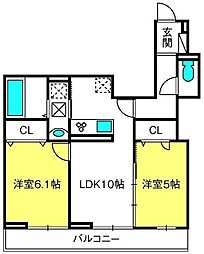 Noble Villa針ヶ谷 2LDKの間取図画像