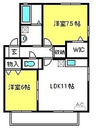 クレールパビヨンA 2LDKの間取図画像