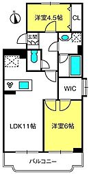 荻嶋グリーンハイツ 2LDKの間取図画像