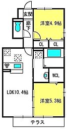 ヴィラ楓 2LDKの間取図画像