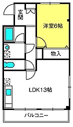 シャンブル南与野 1LDKの間取図画像