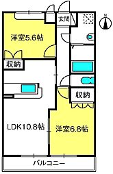 バルザック 2LDKの間取図画像