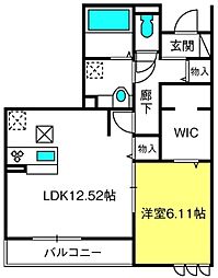 ベルクレスト 1LDKの間取図画像