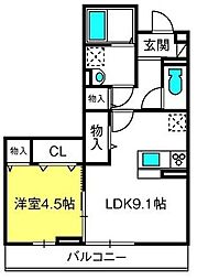 コリーヌヴェール日進 1LDKの間取図画像