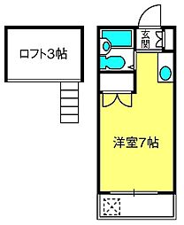 キャロット・ハウス稲荷町 ワンルームの間取図画像