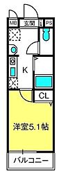 アサヒレジデンス 1Kの間取図画像