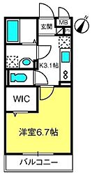 サンセール氷川 1Kの間取図画像
