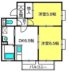 フラワーコーポK 2DKの間取図画像