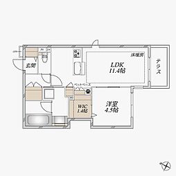 Chaleur Urawa 1LDKの間取図画像