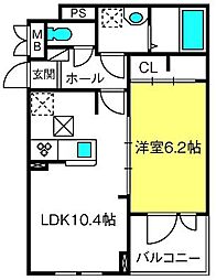 エムウッドフォルビート 1LDKの間取図画像