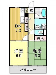 K・Tハイツ 2DKの間取図画像