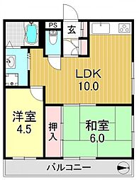シャトー吉崎 2LDKの間取図画像
