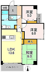 アルカディア 3LDKの間取図画像