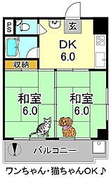 ウエストヒルズ平野 2DKの間取図画像