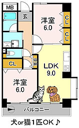 グランソシエ平野3 2LDKの間取図画像