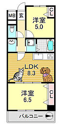 リュストル平野 2LDKの間取図画像
