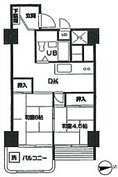 中野スカイマンション 2DKの間取図画像
