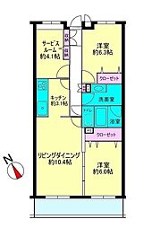 東急ドエルアルス北浦和 2SLDKの間取図画像