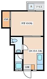福寿ハイツ 1階1DKの間取り